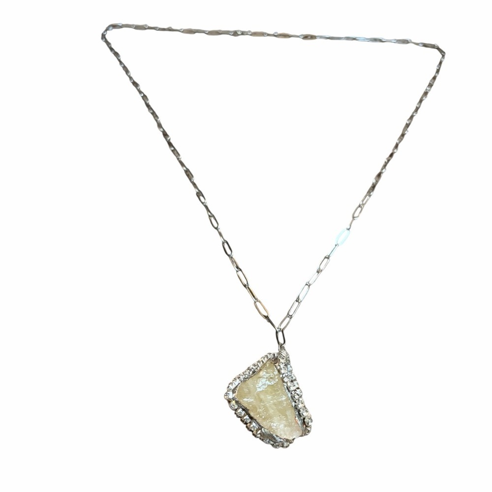 Citrine Clear Rhinestones Stainless Steel Paperclip Chain Necklace